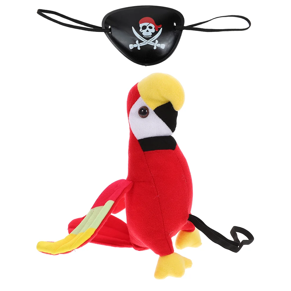 Pirate Parrot Cosplay Accessories Stuffed On Shoulder Ornament Eye Patches Artificial Bird Model Halloween Toys