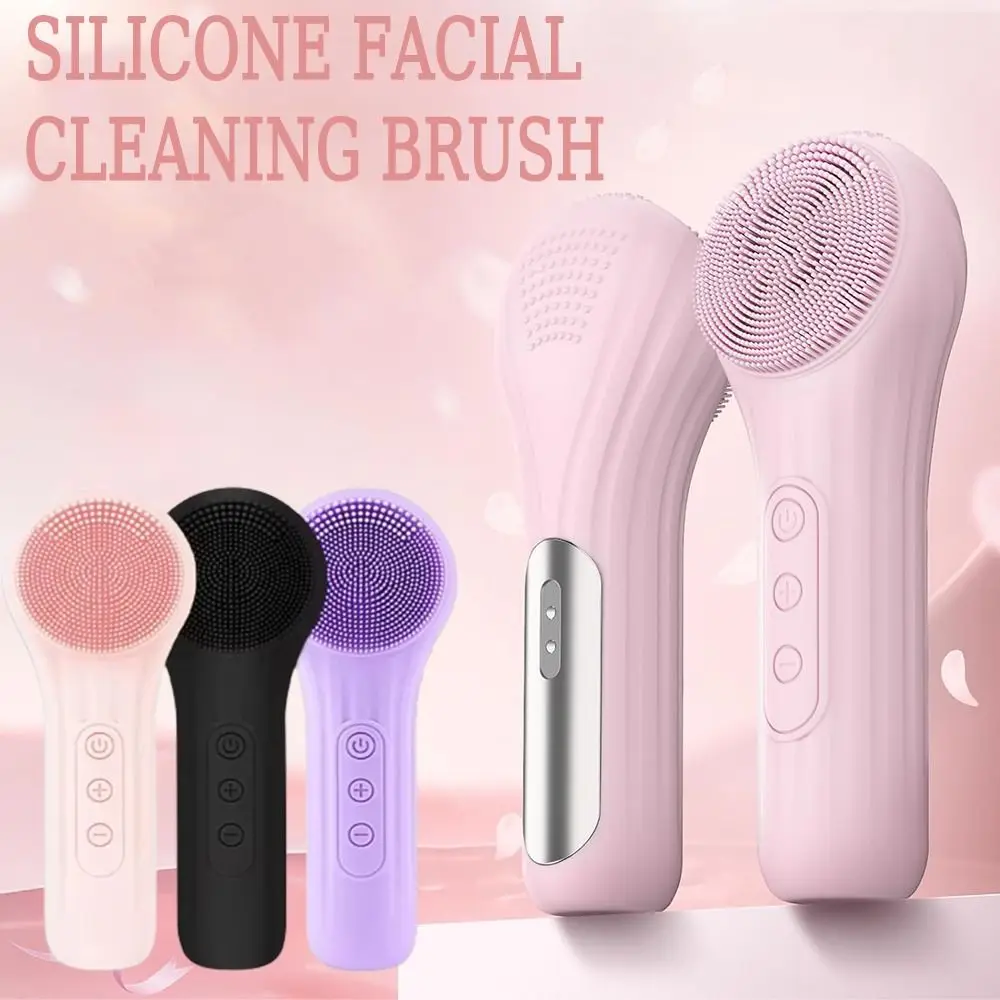 

Portable Electric Face Massage Brush 6 Gear Hot Compress Silicone Facial Cleaning Brush IPX7 Waterproof USB Magnetic Charging