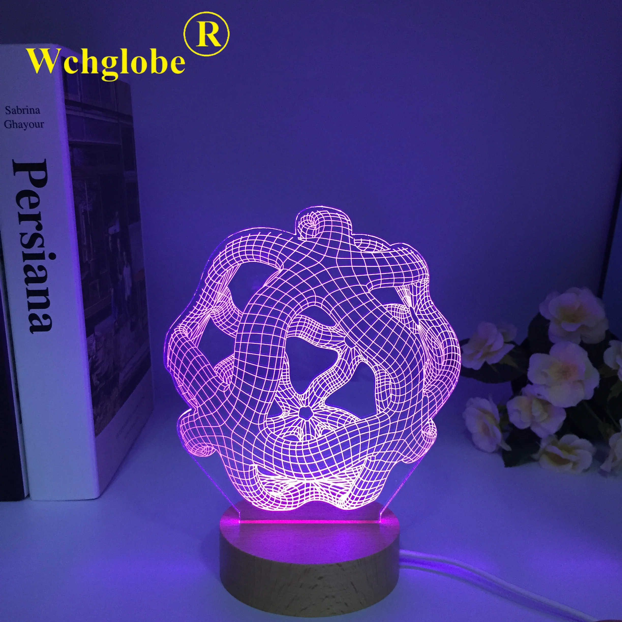 Abstract 3D Illusion Hologram LED Night Lamp for Living Room Decor Baby Bedroom Night Light Wooden Colorful Nightlight Dropship