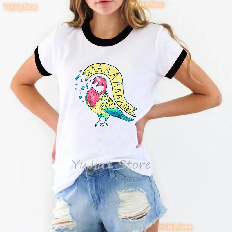 Funny Mushroom Cockatriel Printed T Shirt Girls Funny Birds Parrots Tshirt Women White Casual T-Shirt Female Harajuku Shirt