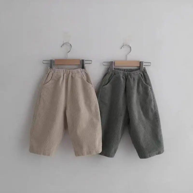 2024 Autumn New Baby Loose Trousers Versatile Solid Infant Boys Corduroy Straight Casual Pants Toddler Girls Wide Leg Pants