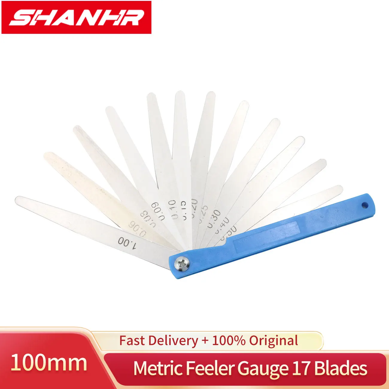 SHANHR New Metric Feeler Gauge 17 Blades Feeler Gauge 100 mm Length Marking Gauge Square Carpenter Tools