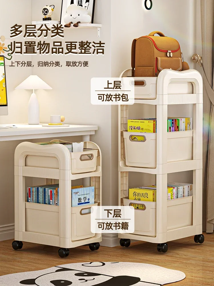 Rolling Multi-tier Storage Cart Household Organizer For School Bags Books Desk Side Use
