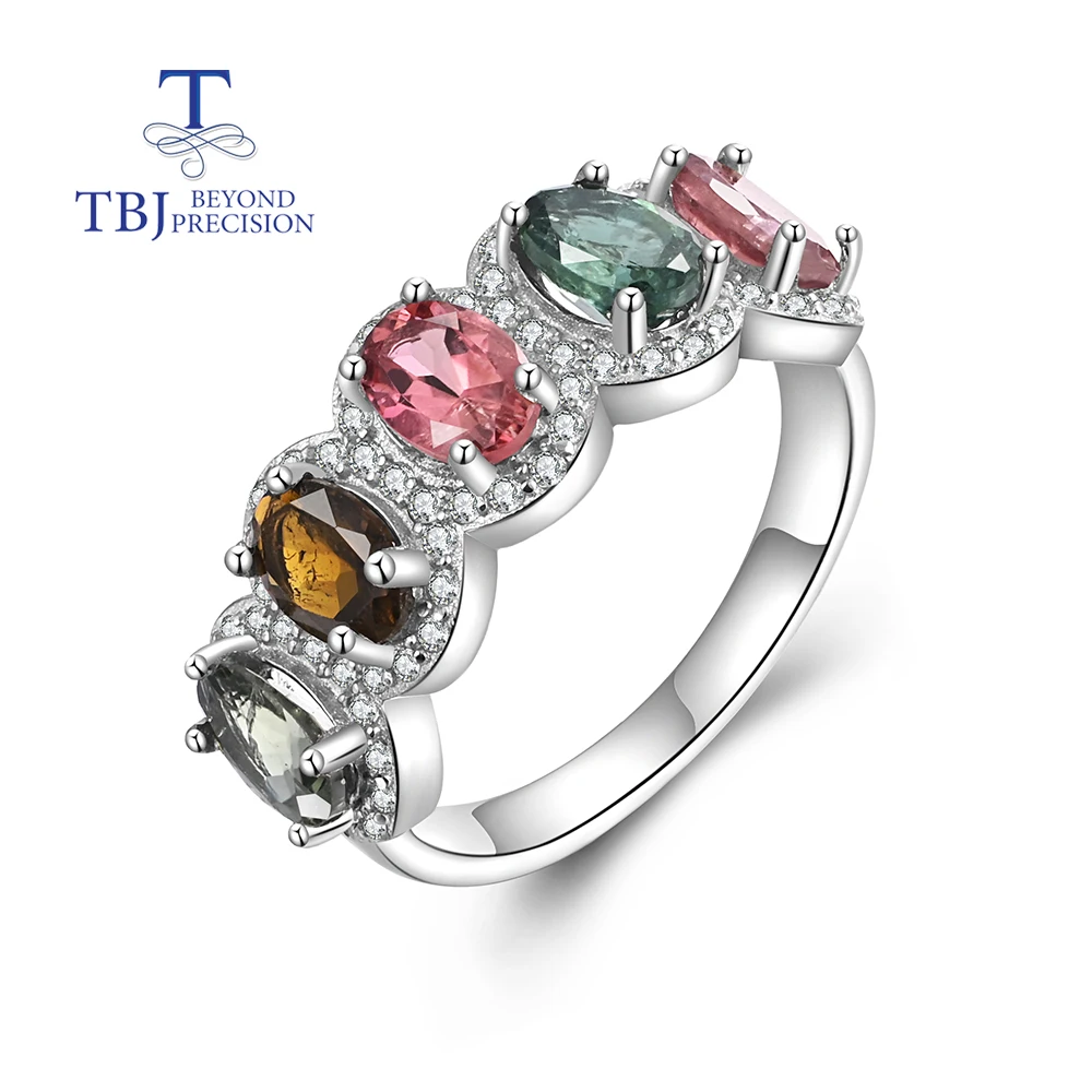 

Colorful Natural Tourmaline band Ring 925 sterling silver Classic design for women girls fine jewelry TBJ 2024 new arrival