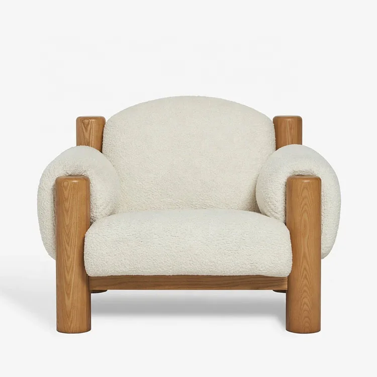 

Hotel high-quality French solid wood gray woven accent chair reclining single sofa