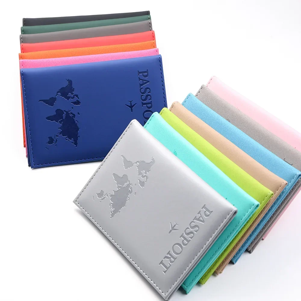 Travel Document Clip Bag Passport Protective Case Simple Couple Protective Holder PU Airplane Map Travel Passport Cover