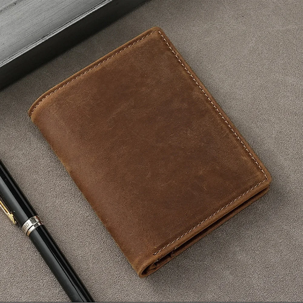 Leather Personalized Wallet for Men Crazy Horse Leather Leather Wallets Mens with Custom Engraved Gift for Men Drop Shipping