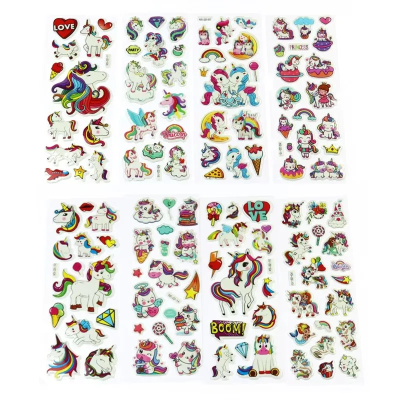 6/12/24pcs 3d Stationery Stickers Cartoon Cute Unicorn Design Scrapbook Stickers Office Cultural and Educational Supplies TMZ