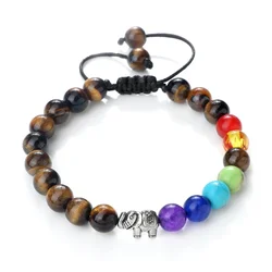 7 Chakra Men Healing Bracelet Natural Tiger Eye Stone Lava Beads Elephant Bracelets Women Reiki Yoga Braided Rope Bangle Jewelry