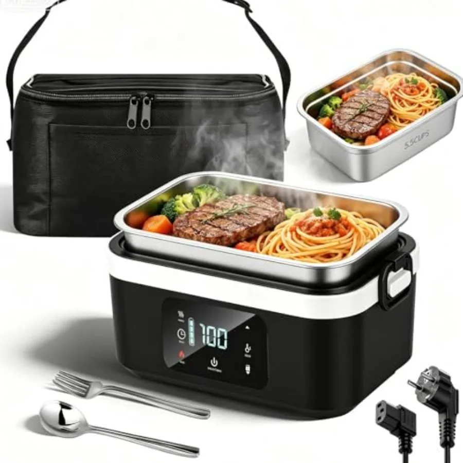 

Cordless Electric Lunch Box for Work Travel, ABS Plastic, Black, 30000mAh battery with automatic heating 24H timer, portable se