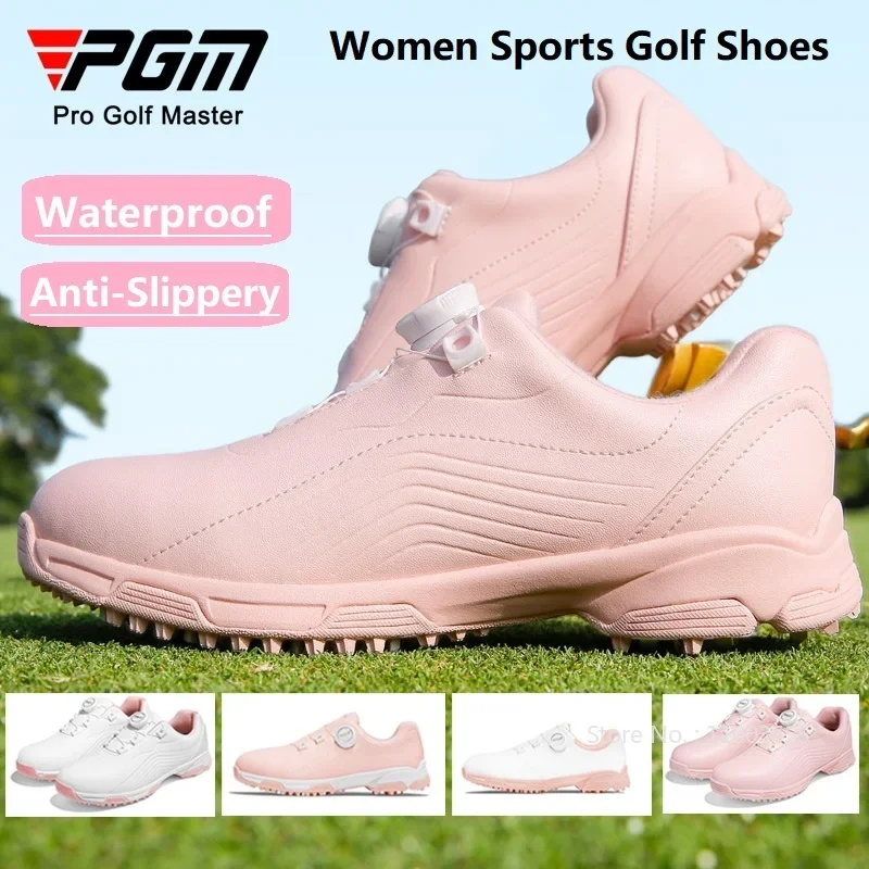 PGM New Arrival Golf Shoes Women Waterproof Anti-Skid Sports Shoes Knobs Buckle Soft Sneakers Lady Cushioning Spikeless Footwear