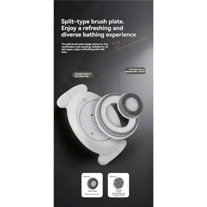 INLIG-For Deep Cleansing Wall Mounted Electric Back Scrubber With Spins Head For Shower Body Brush Exfoliating And Massaging