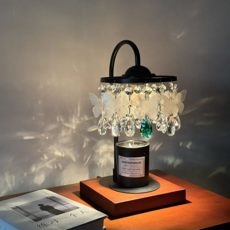Vintage Butterfly Wax Melter Lamp Crystal Shell Design Dimmable Aromatherapy Light for Bedroom Bedside Decor Unique Birthday