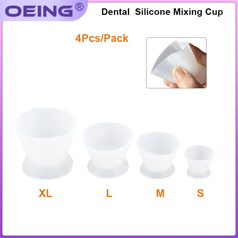 OEING 4Pcs/Set Dentist Materials Silicone Mixing Cup Flexible Self Solidifying Mixing Rubber Bowl Dishes Teeth Whitening Tools