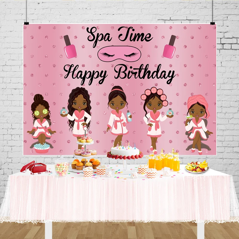 Spa Birthday Backdrop Kids Girls Pamper Party Decorations Wall Banner Photoshoot Background for Photography Photo Booth Props