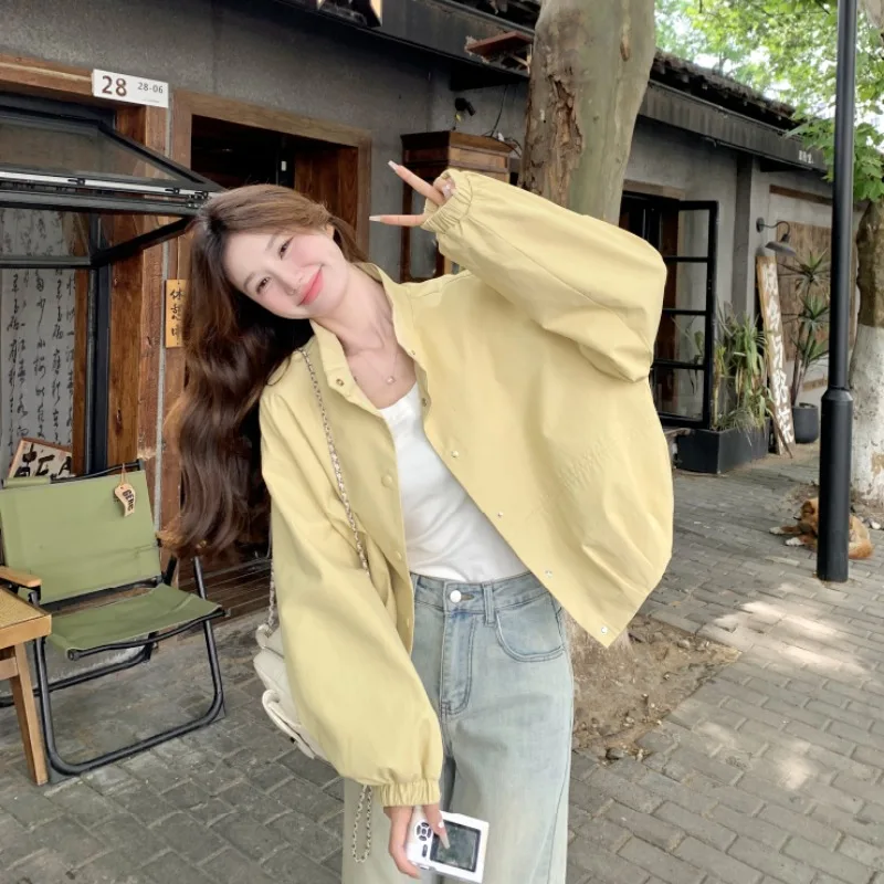 Milk Yellow Coat Women's Short 2026 Spring New Korean Lazy Style Casual Fashion Jacket Autumn Tooling Outwear Oversize