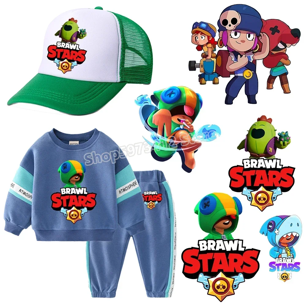 Pegatinas de transferencia de calor Brawl Stars Leon, figura de juego para camiseta, Sudadera con capucha, parches DIY para niños, aplique de