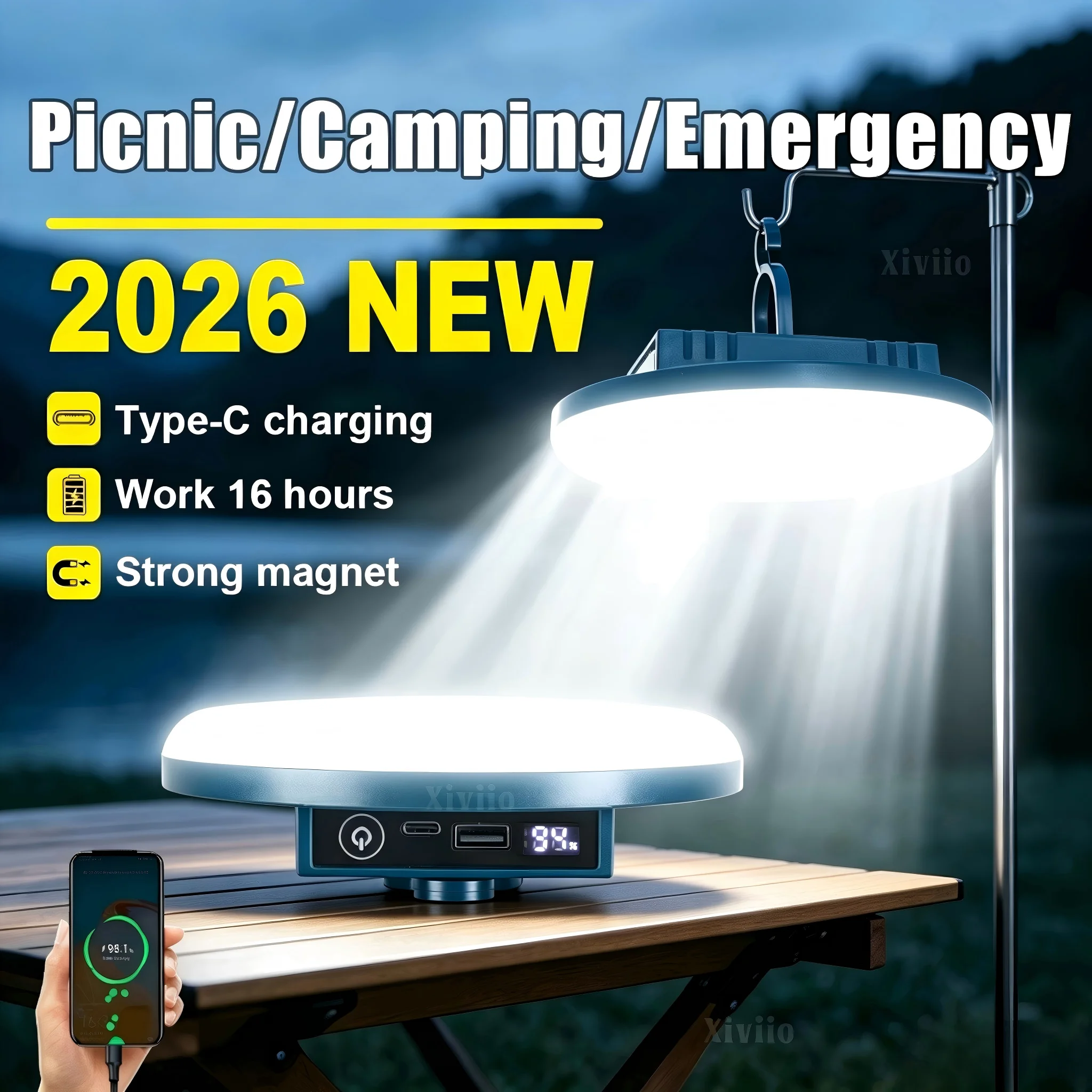 Xiviio New Rechargeable LED Camping Lantern with Magnet Strong Light Portable Flashlights Tent Lights Work Repair Lighting