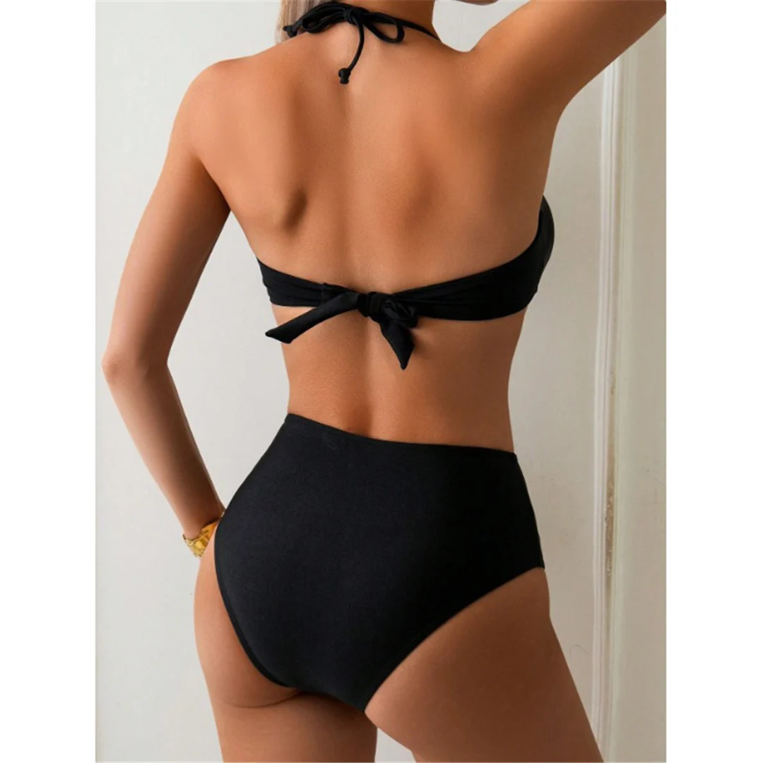 S - XL, Badeanzug mit Metallringen, Damen-Bikini mit hoher Taille, zweiteiliges Bikini-Set, Badebekleidung, Badeanzug, Modell V6933. – Detail 8