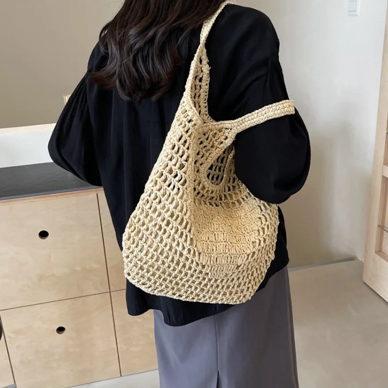 Women Rattan Tote Bag Aesthetic Wicker Shoulder Handbag Fashion Luxurious Designer Trend Straw Bag Women Shopping Organizers