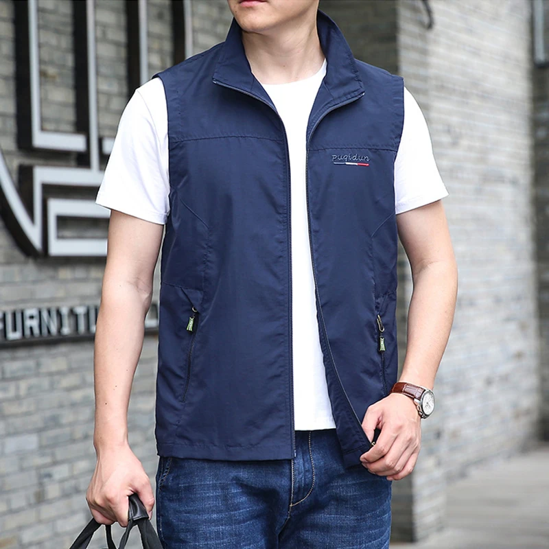 Men\'s outdoor oversized casual standing collar vest jacket fishing photography vest