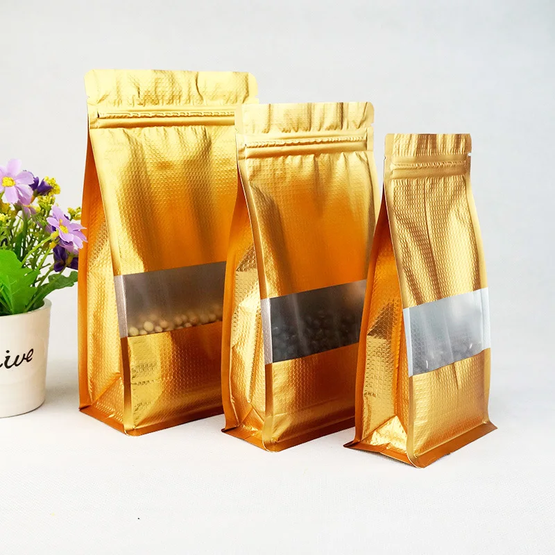 500pcs Golden Veins Stand Up Plastic Aluminum Foil Side Gusset Packaging Bag Mylar Snack Beans Zipper Packing Pouch