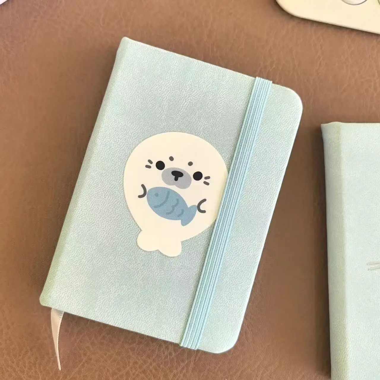 Korean Ins Style Advanced Healing Milk Blue Seal A7 Portable Notebook Cute Strap Pocket This Student Portable Word Memo Diy Gift view 2