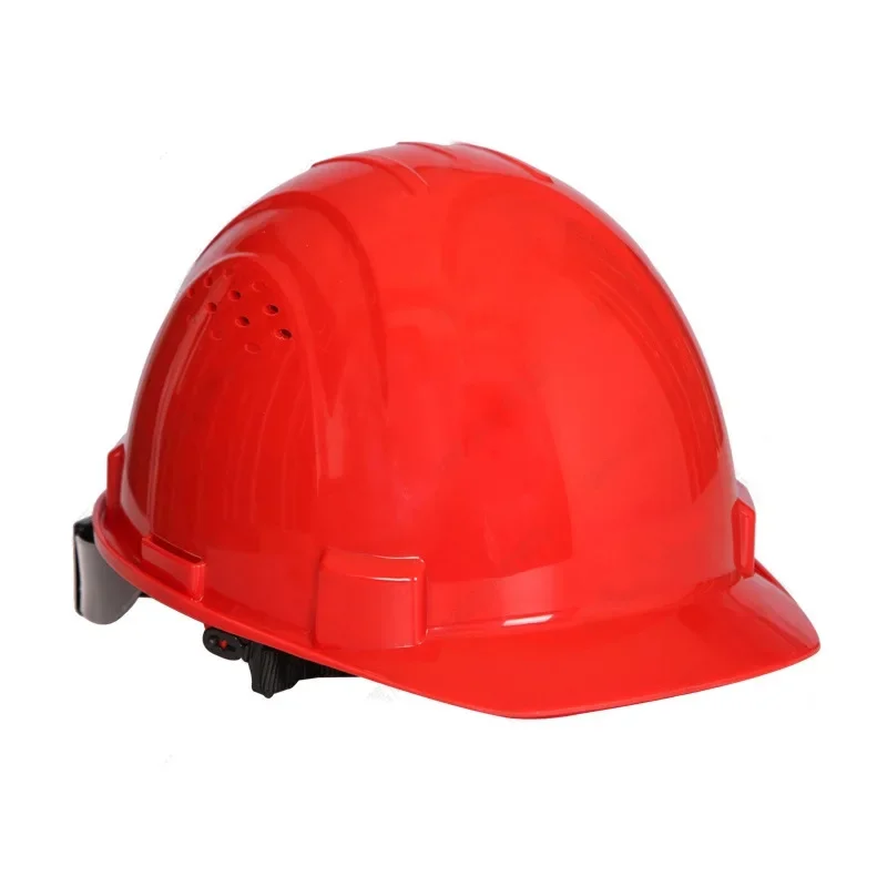 

Standard four-point chin strap construction site helmet with ventilation holes