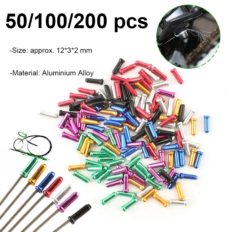 50/100/200 Pcs Bike Bicycle Brake Shifter Aluminum Inner Cable Tips Crimps Cycle Cycling Parts Derailleur Shift Cables End Caps