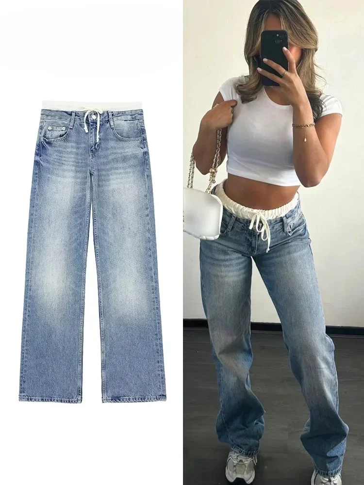 Hoge Taille Wijde Casual Jeans Basisstijl Afslankend Eenvoudig Ontwerp Zr Winkelcentrum Vergelijkbare Stijl Slim Fit Voor Alle Seizoenen