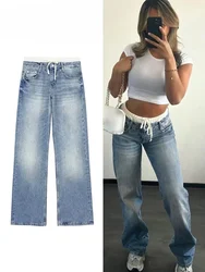 High-waisted Wide-leg Casual Jeans Basic Style Slimming Simple Design Zr Shopping Mall Similar Style Slim Fit For All Seasons