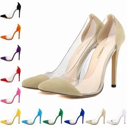 LOSLANDIFEN Party Shoes for Women Pumps Splicing Pointed Toe Flock 11CM Thin high heels Korean Style Lady Party Women Shoes