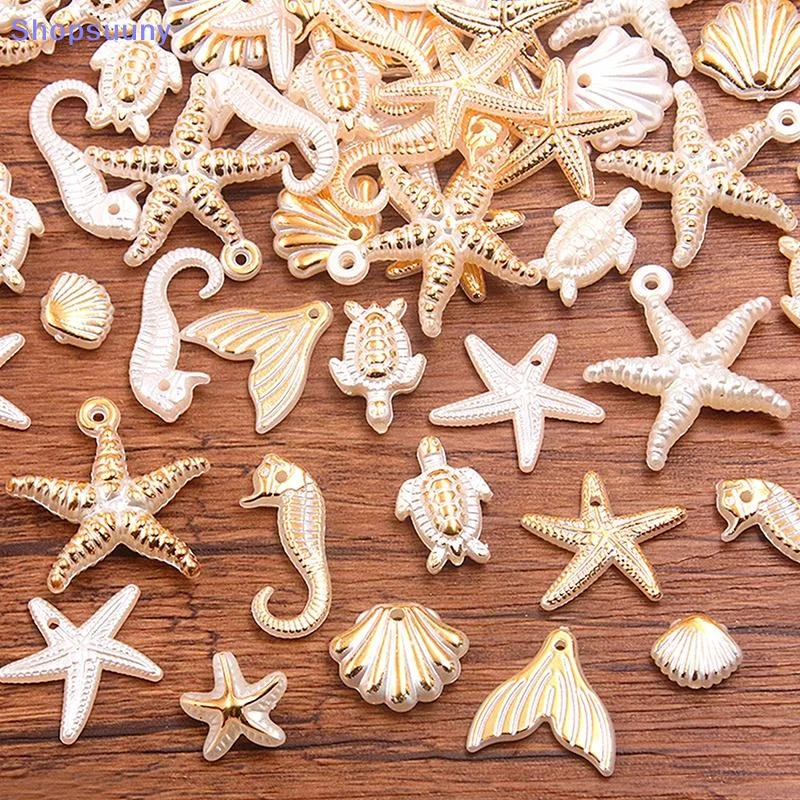 [SU]30 Marine Series Bead Bracelets: Resin-style Shells, Conches, Seahorses, Five-pointed Stars With Holes, Diy Made[SU]