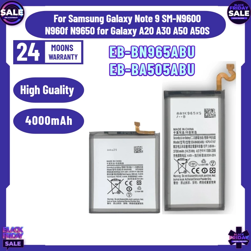 

EB-BN965ABU EB-BA505ABU Battery for Samsung Galaxy Note 9 SM-N9600 N960f N9650 for Galaxy A20 A30 A50 A50S