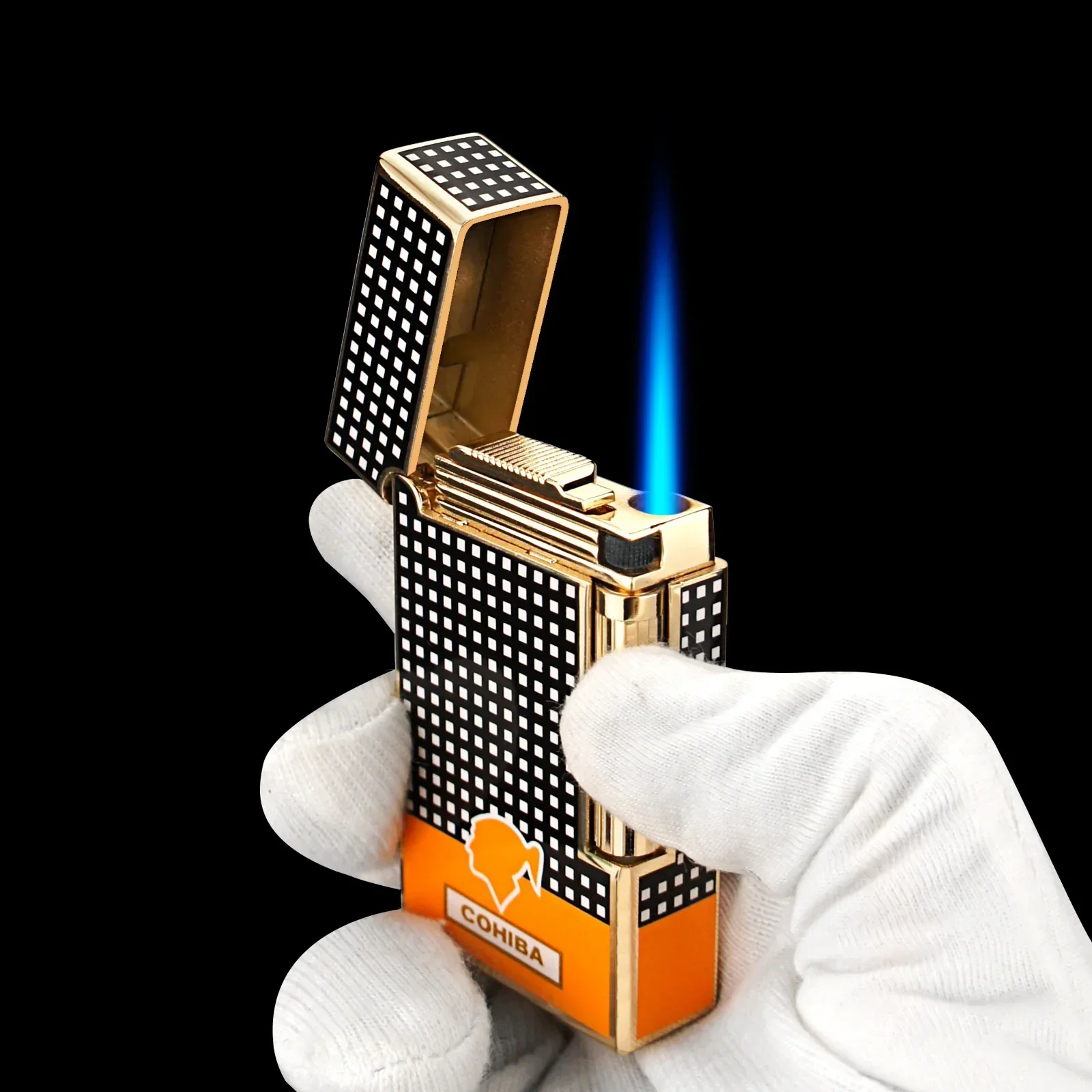 COHIBA Cigar Lighters Torch Jet Flame Refillable Butane Gas Flintstones Lighter with Cigar Punch Cigar Accessories Gift Box