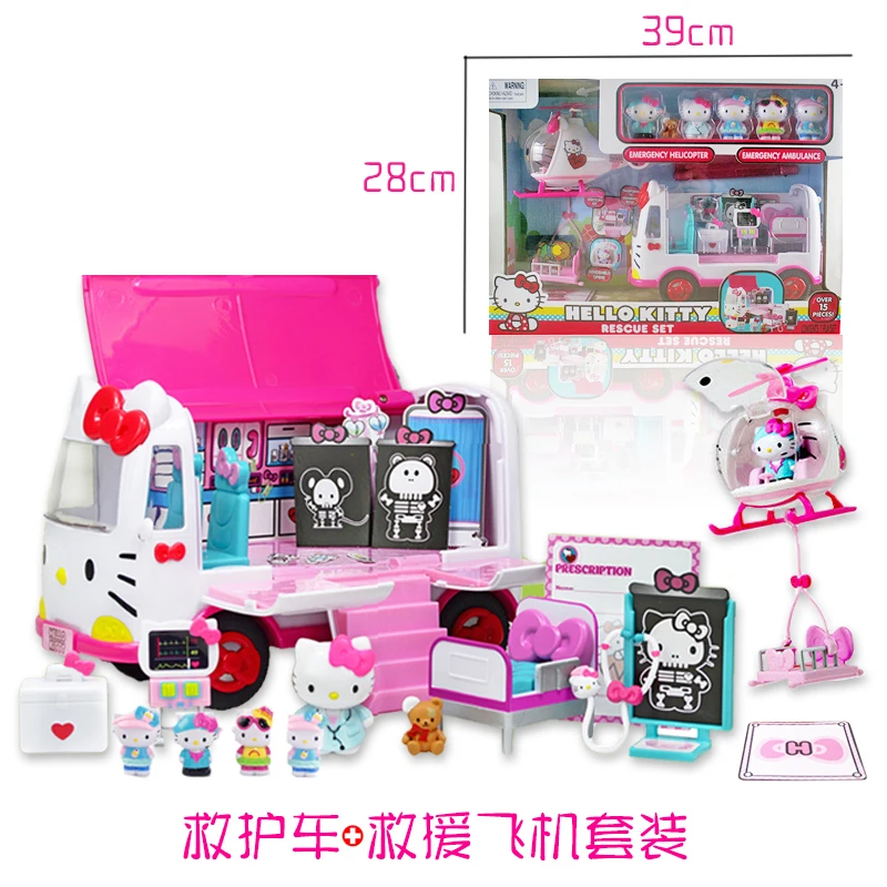 

Kawaii Sanrio Hello Kitty Children Play Ambulance Toys Simulation Rescue Plane Play Educational Toys Girl Gift Kid Anime Figure