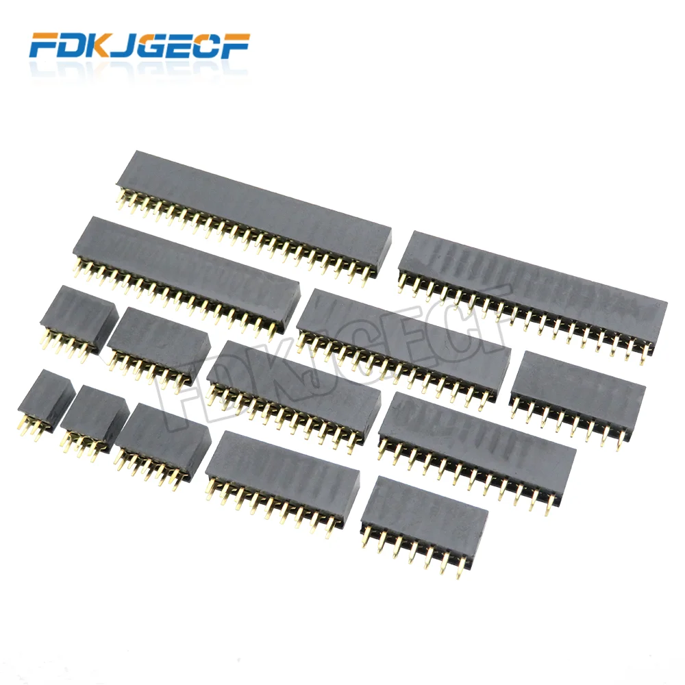 10pcs  Double Row Straight Female Pin Header 2.54mm 2-40P Socket Connector 2x2/3/4/5/6/7/8/9/10/11/12/13/14/15/16/18/20/40 Pin