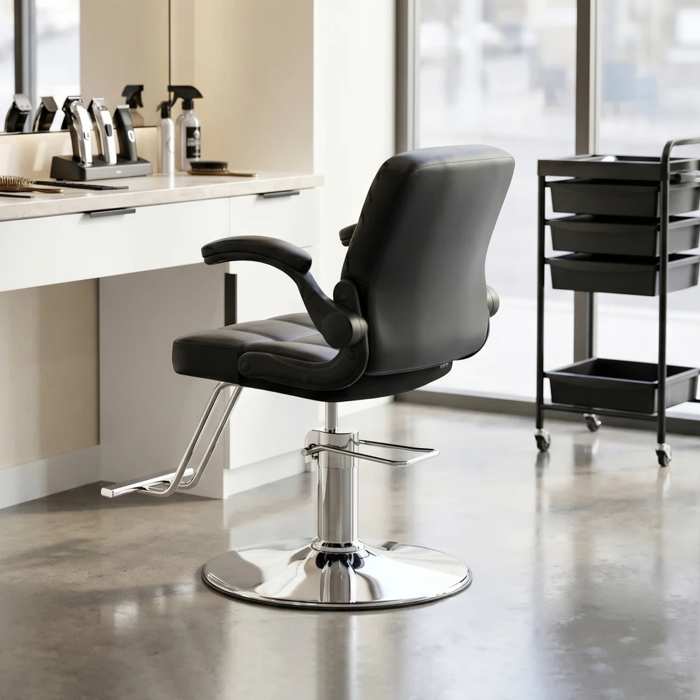 Barber Chair for Hair Stylist, 360° Swivel Salon Chair, Hydraulic Height Adjustable, 350LBS Heavy Duty Hairdressing Chair with Footrest, Black Salon Styling Chair for Barber ShopLACK - view 3