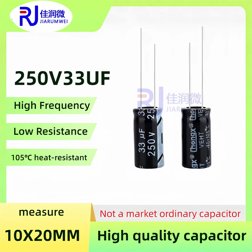 20 sztuk oryginalny 250v33uf niska ESRImpedancja wysokiej częstotliwości 250V 33UF aluminiowy kondensator elektrolityczny 250V33UF rozmiar 10X20MM