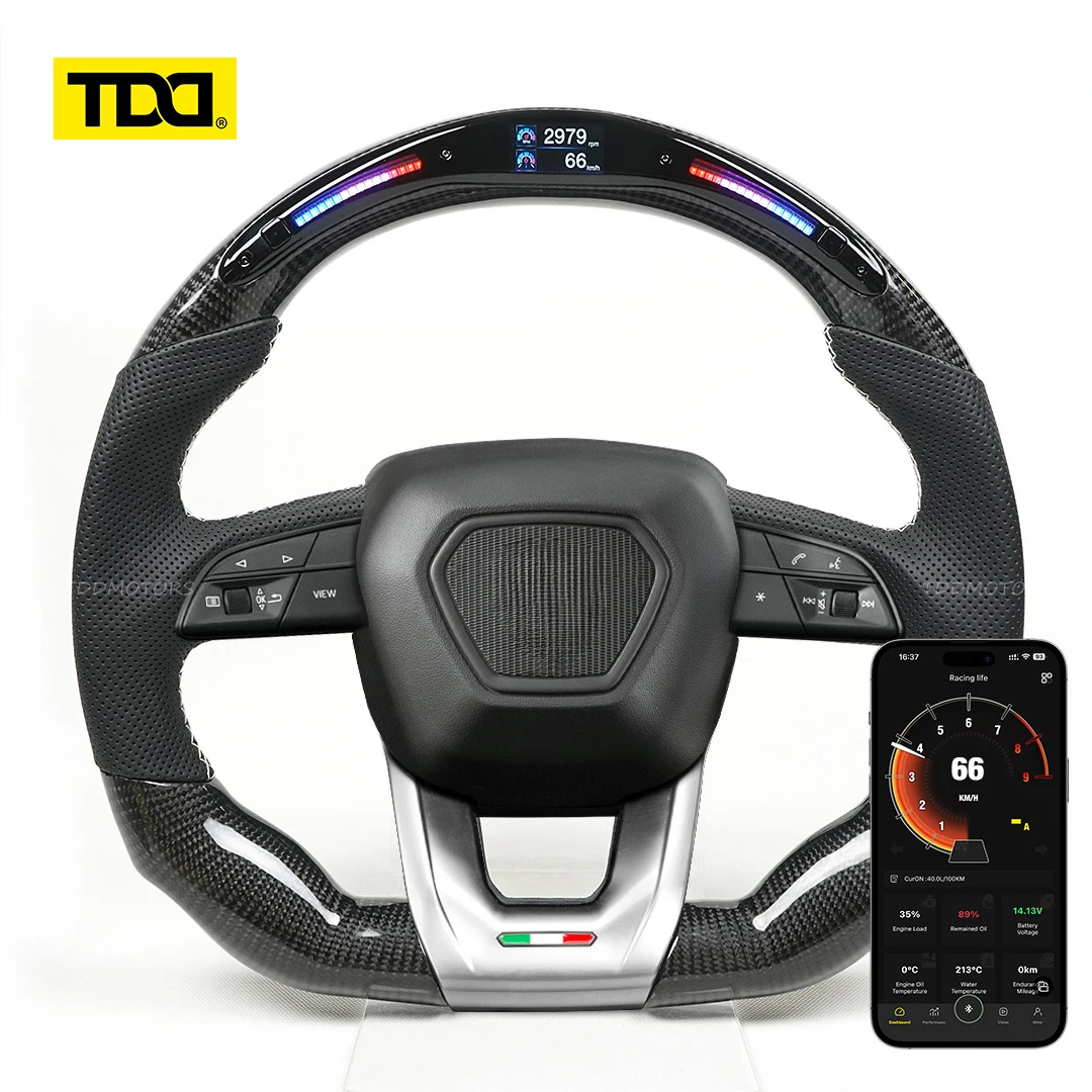 

Руль TDD Galaxy Pro II LED для Lamborghini URUS, кастомизированный, из углеродного волокна, с дисплеем данных, перфорированная кожа
