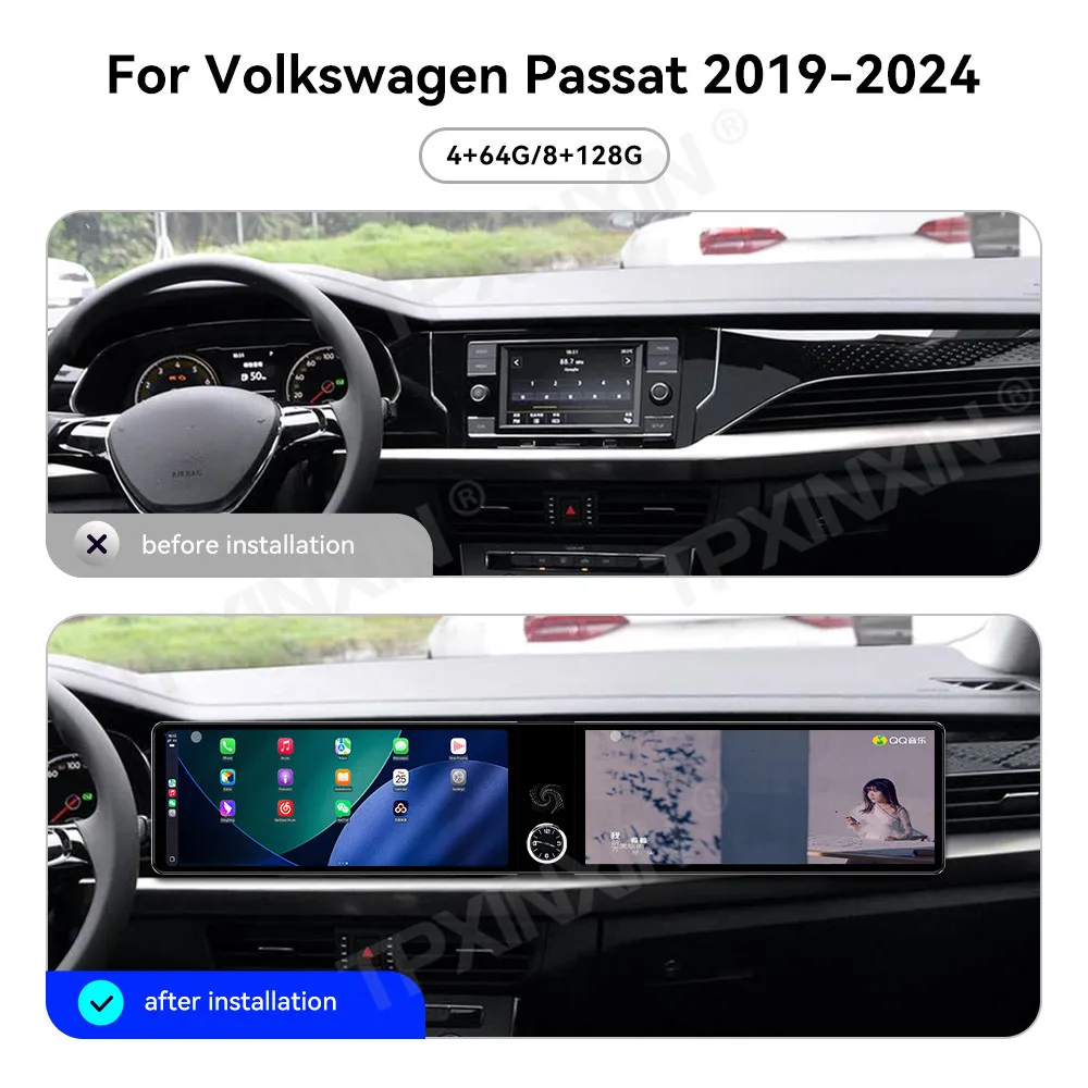 Dual 12,3 Zoll Autoradio 4K HD CarPlay für Volkswagen Passat 2019-2024 GPS Navi Android 13 Multimedia Player Head Unit Auto