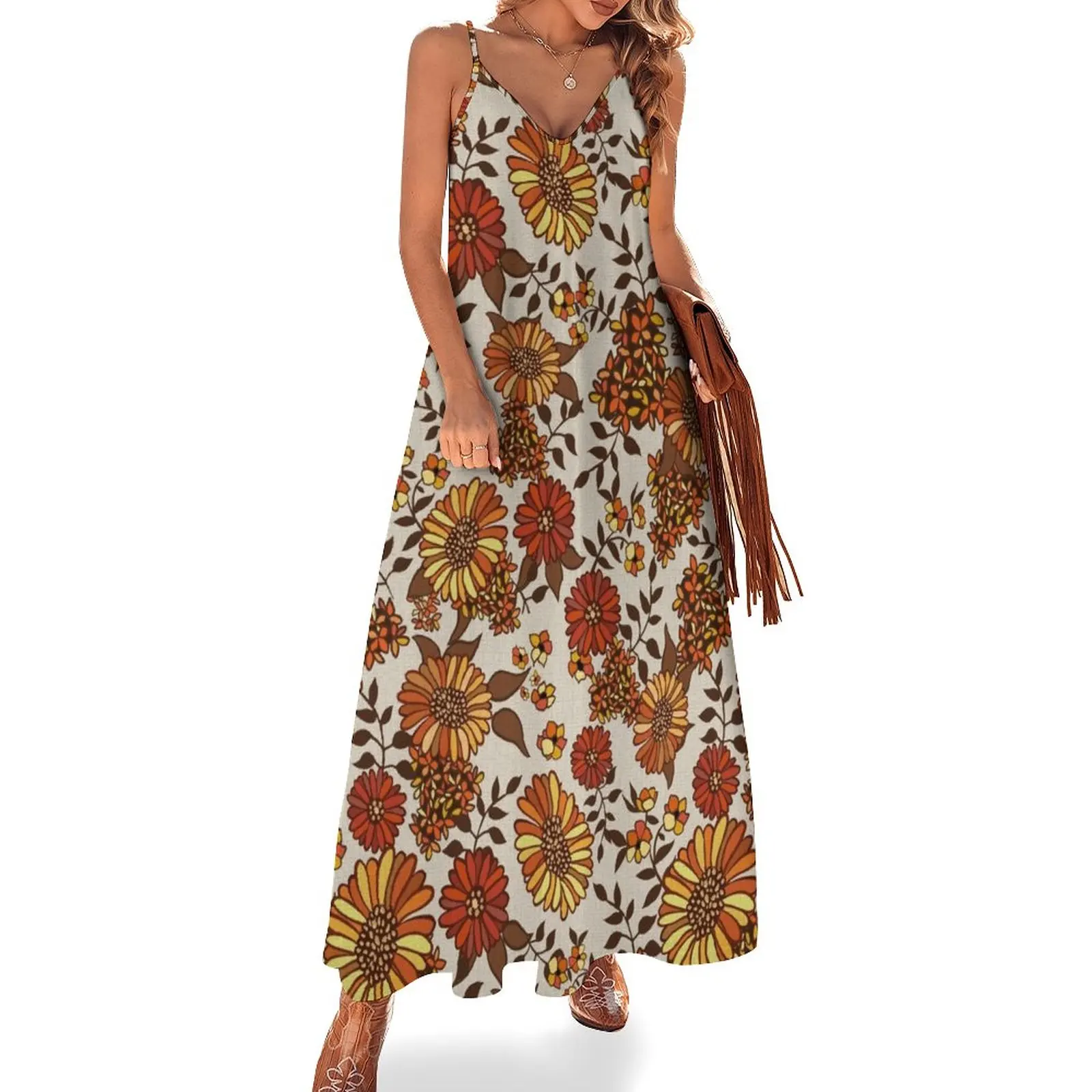 

Retro 70s boho hippie flower power Sleeveless Dress elegant party dresses for women 2024 women's summer jumpsuit