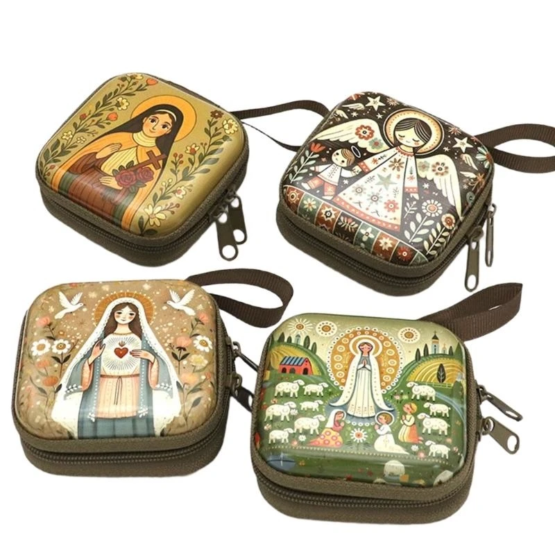 Catholic Rosary Coin Purses Headphone Bag Rosary Prayer Bag for Women Men