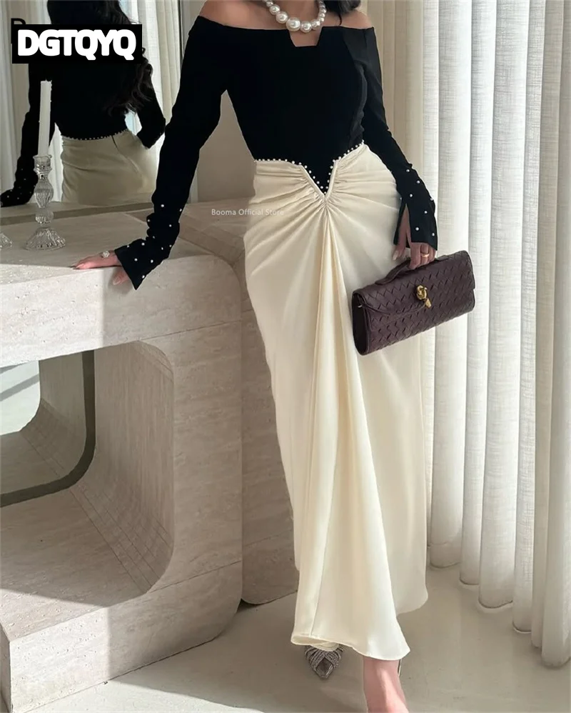 DGTQYQ Abiti da sera a sirena Abiti da festa formali per le donne Lungo con spalle scoperte Piega Elegante abito da ballo 2025 Nuovo alla moda