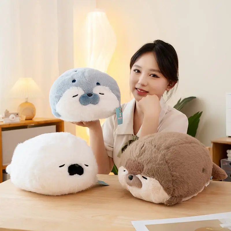 

New Cute Seal Plush Pillow Lifelike Simulation Stuffed Sea Otter Soft Doll Animal Toy Kawaii Cartoon Blue Brown Otter Kid Gift