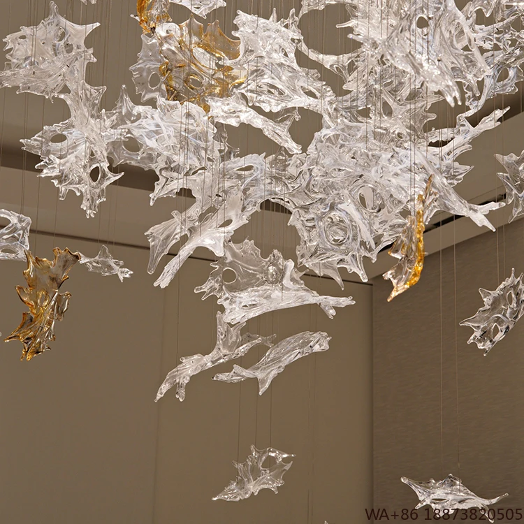 LED الثريا بيع المصنع مباشرة فندق اللوبي تزيين مُثبت الإضاءة الزجاج الكريستال الحديثة ثريا تركب بالسقف #4