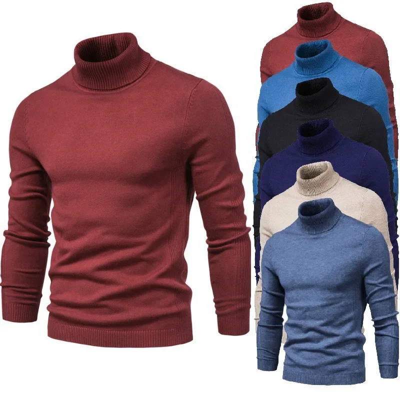 Suéter de punto de cuello alto delgado para hombres, prendas de punto casuales, otoño e invierno, europeo y americano, nuevo