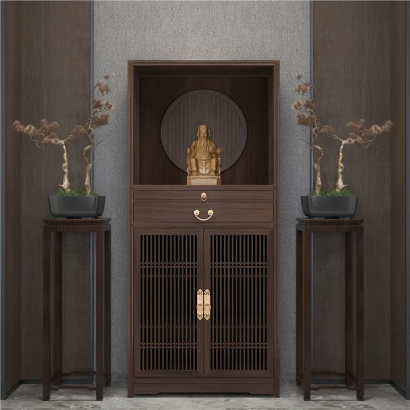 New Chinese simple vertical cabinet with door Buddhist niche household solid wood God of Wealth cabinet Buddha statue,