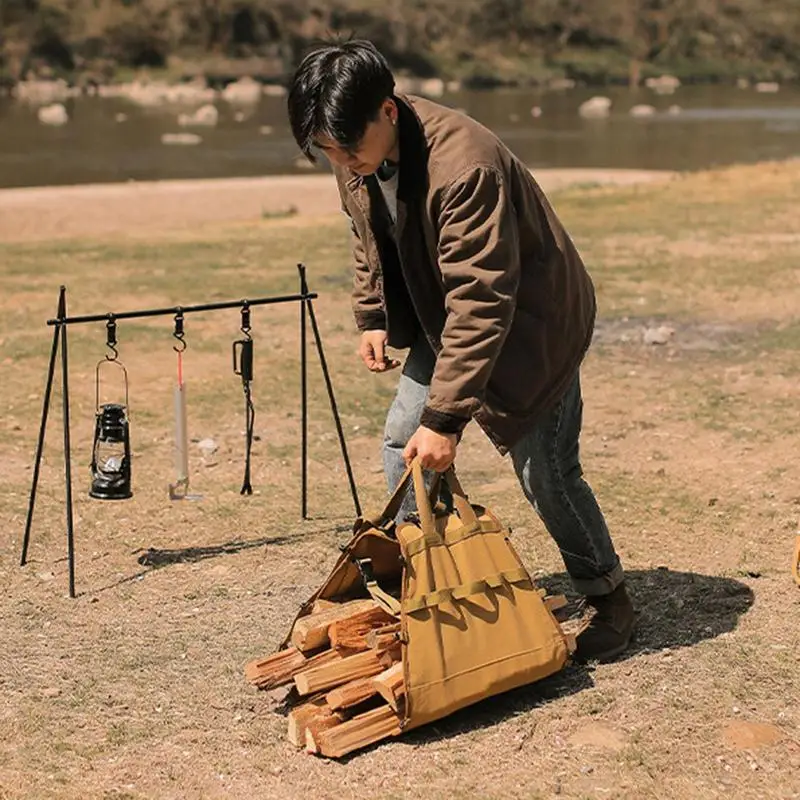 장작 캐리어 왁싱 휴대용 캔버스 다기능 가방, 손잡이가 있는 보관 가방, 원예 잡화 캠핑 야외