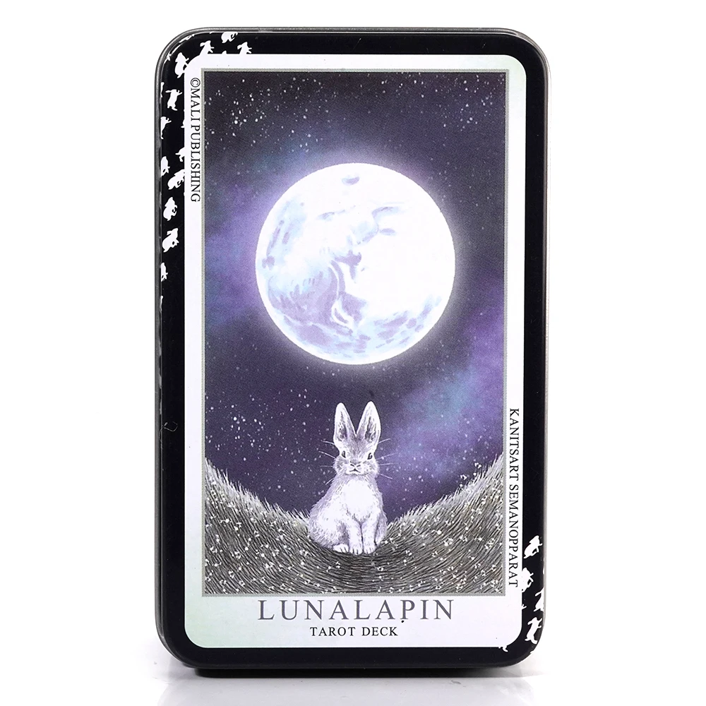 Lunzarin Tarot Luna Lapin Tarot Pemula Dalam Kotak Logam Timah Kualitas Tinggi 78 Kartu Gilded Edge Kertas Buklet Berbasis Rider